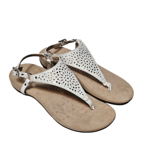 Vionic Rest Kirra Sandals White Perforated Leather Thong Slingback - Picture 8 of 11
